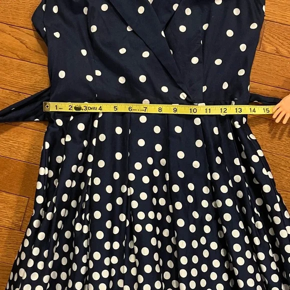 Anne Klein Navy Blue & White Polka Dot Midi Dress - Picture 7 of 17